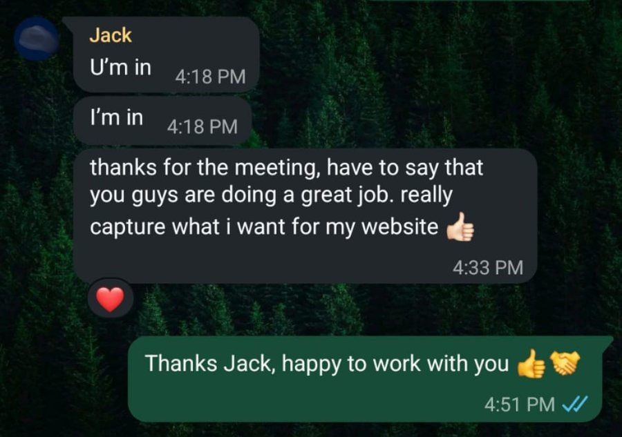 WhatsApp testimonial from Jack, property agent client